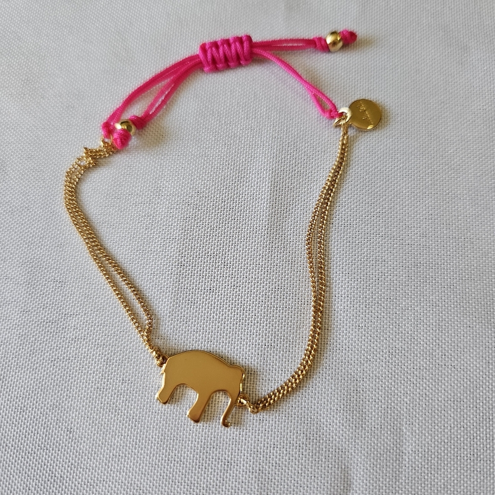 Stella & Dot Elephant Wishing Bracelet with Hot Pink Cord